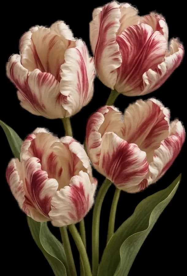 Ramo de tulipanes crema y rojos
